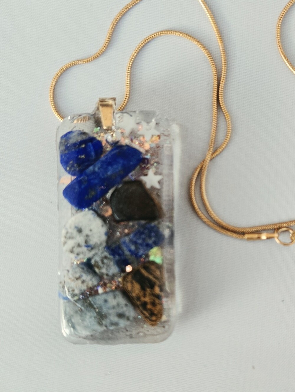 Lapis Lazuli Tigers Eye Rectangle Pendant Necklace 18k Gp Chain 20 Inch